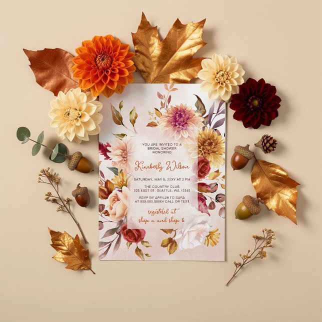 Convite Casamento Rústico de Outono Apaixonado Floral Chá  (Rustic Fall in Love Fall Floral Bridal Shower Invitation)