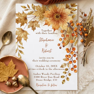 Convite Casamento Rústico de Outono com Aquarela e Folhas