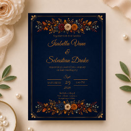 Convite Casamento Rústico de Outono com Azul Marinho