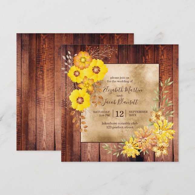 Convite Casamento Rústico de Outono com Rosas Selvagens Am (Frente/Verso)