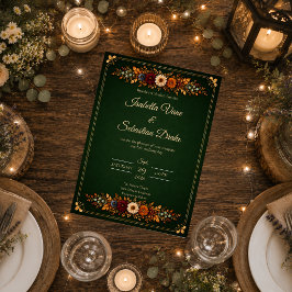 Convite Casamento Rústico de Outono com Verde Floresta