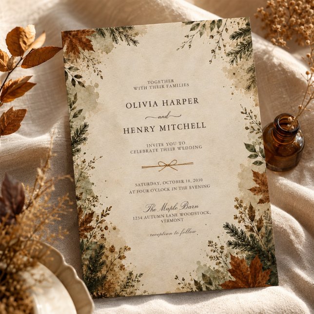 Convite Casamento Rústico de Outono e Inverno na Floresta  (Criador carregado)