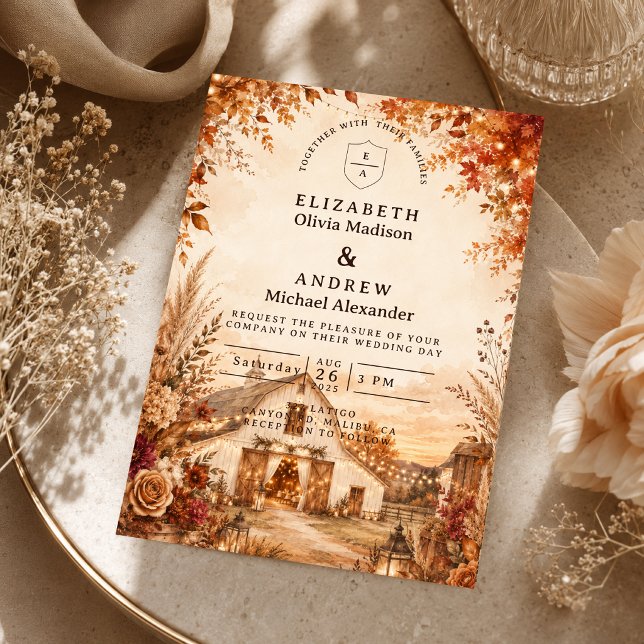Convite Casamento Rústico de Outono em Celeiro (Criador carregado)