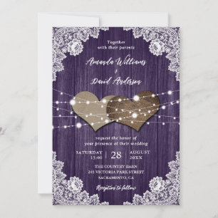 Convite Casamento Rústico De Quebra-Lace De Madeira Roxo