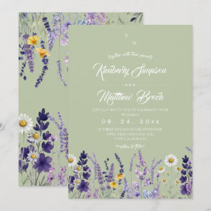Convite Casamento Rústico de Salvia e Lavanda com Flores S