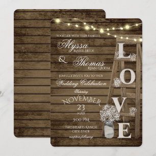 Convite Casamento rústico do amor da escada e das luzes