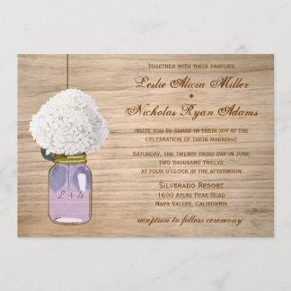 Convite Casamento rústico do Hydrangea do frasco de