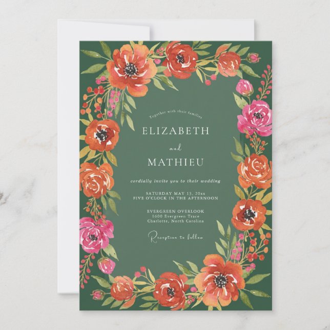 Convite Casamento Rústico e Abundante em Verde Salvia (Frente)