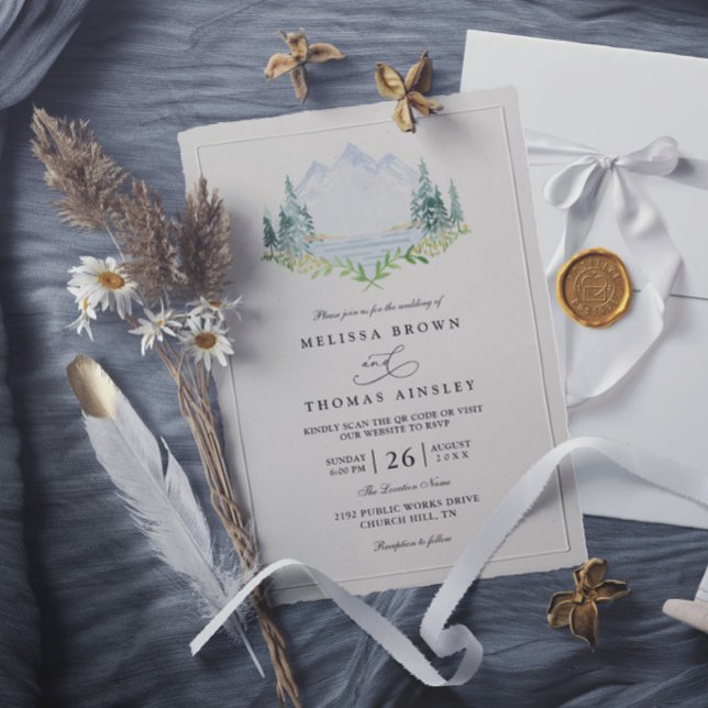 Convite Casamento Rústico Elegante Árvore Floresta Lago Mo (Criador carregado)
