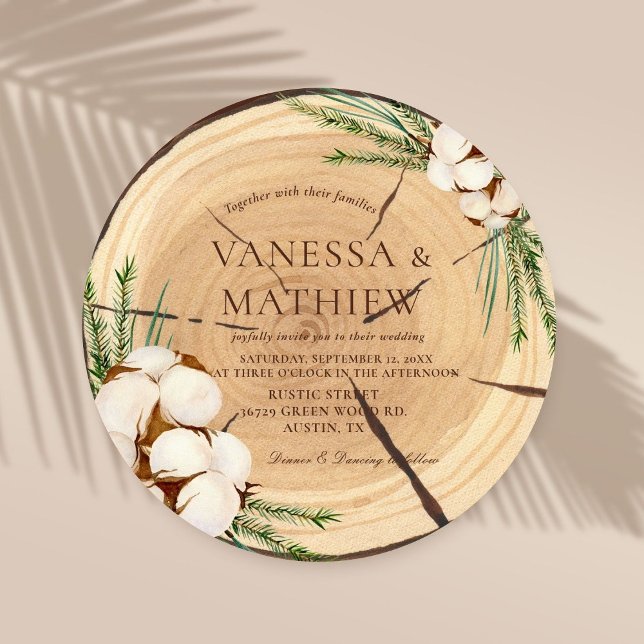 Convite Casamento Rústico Elegante & Chic Corte de Madeira (Criador carregado)