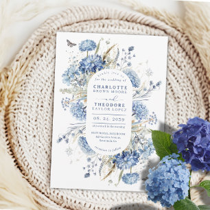 Convite Casamento Rústico Elegante com Flor Silvestre Azul