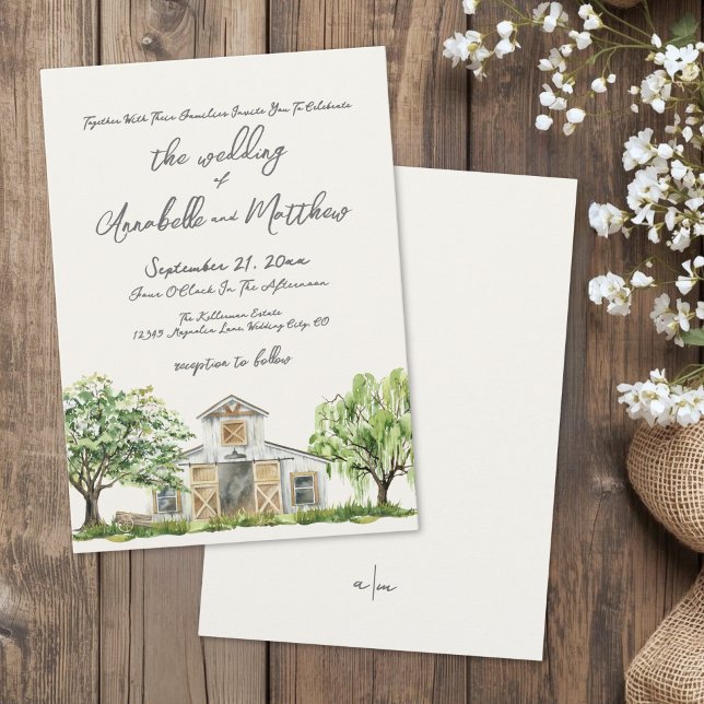 Convite Casamento Rústico Elegante em Celeiro no Campo (Elegant Rustic Country Barn Wedding Invitation)