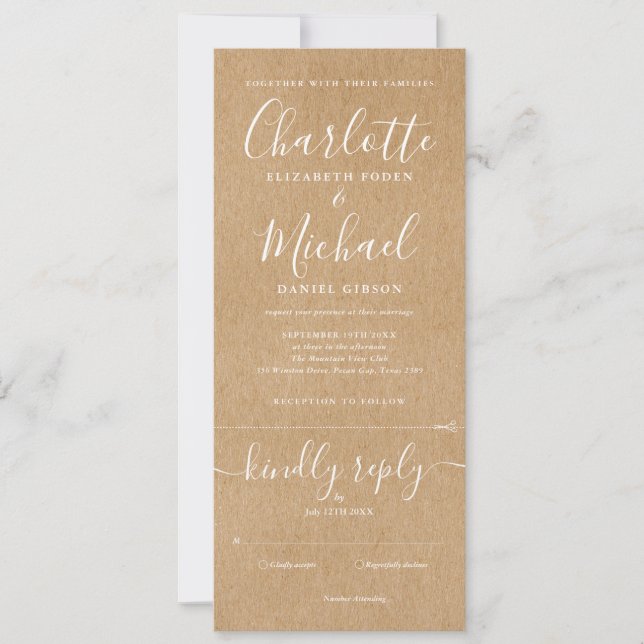 Convite Casamento Rústico Elegante Script All In One (Frente)
