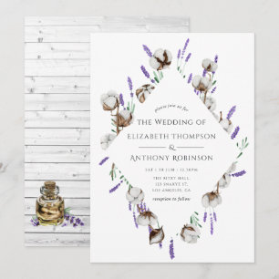 Convite Casamento Rústico em Aquarela com Algodão Lavanda 
