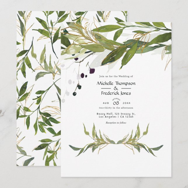 Convite Casamento Rústico em Celeiro com Vegetação em Aqua (Frente/Verso)