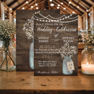 Convite Casamento Rústico em Celeiro Jarra de Madeira Crav