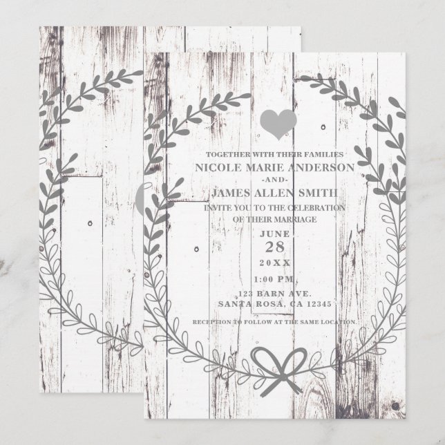 Convite Casamento Rústico em Fazenda no Campo de Madeira B (Frente/Verso)
