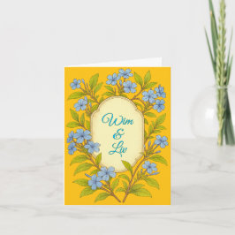 Convite Casamento rústico em linho azul em estilo floral
