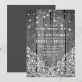 Convite Casamento Rustico em Madeira com Luzes e Renda Pre