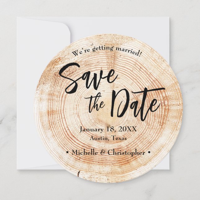 Convite Casamento Rústico em Madeira Save the date com sit (Frente)