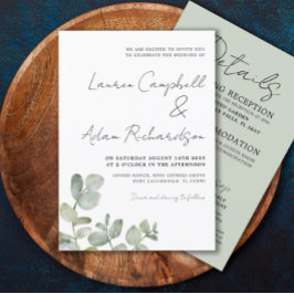 Convite Casamento Rústico Eucalipto Verde Salvia Tudo Em U