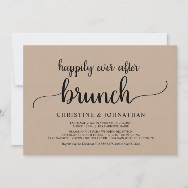 Convite Casamento Rústico Feliz para Sempre Brunch Elopeme (Frente)