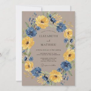 Convite Casamento Rústico Floral Azul Marinho