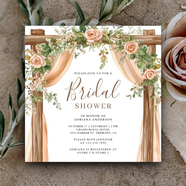Convite Casamento Rústico Floral Boho Arco de Madeira (Criador carregado)