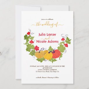 Convite Casamento Rústico Floral de Outono com Abóbora na