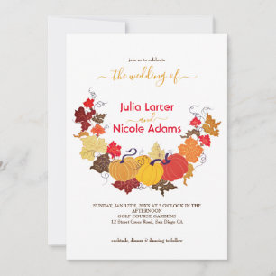 Convite Casamento Rústico Floral de Outono com Abóbora na