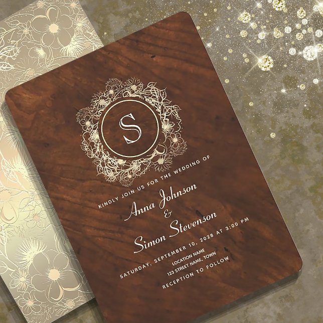 Convite Casamento Rústico Floral em Dourado Clássico (Criador carregado)