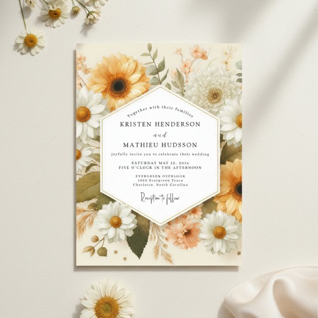 Convite Casamento Rústico Floral Ocre (Criador carregado)