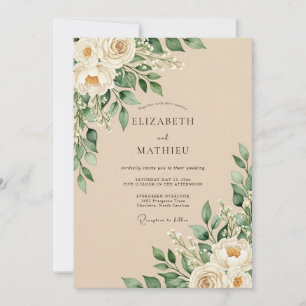 Convite Casamento Rústico Floral Refinado de Champanhe