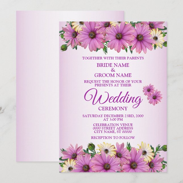 Convite Casamento Rústico Floral Rosa Elegante Amarelo (Frente/Verso)