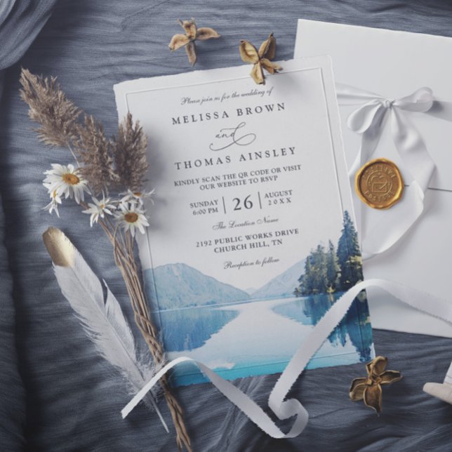 Convite Casamento Rústico Floresta Lagoa Montanhosa Código (Criador carregado)