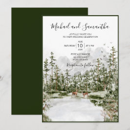 Convite Casamento Rústico Floresta Montanha Aquarela