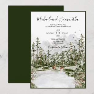 Convite Casamento Rústico Floresta Montanha Aquarela