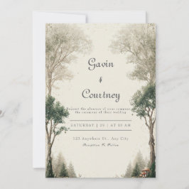 Convite Casamento Rústico Floresta Verde Dourado Bosque
