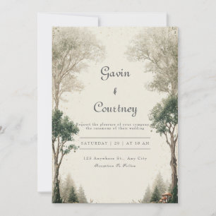 Convite Casamento Rústico Floresta Verde Dourado Bosque