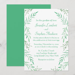 Convite Casamento Rústico Folhas Verde Aquarela Samambaias