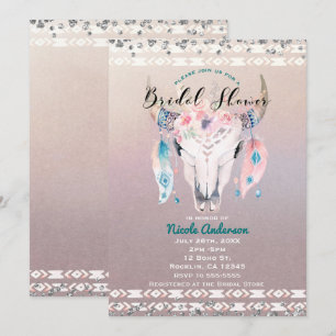 Convite Casamento Rústico Glam Boho Floral Crânio de Vaca