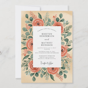 Convite Casamento Rústico Ilustrativo de Pêssego