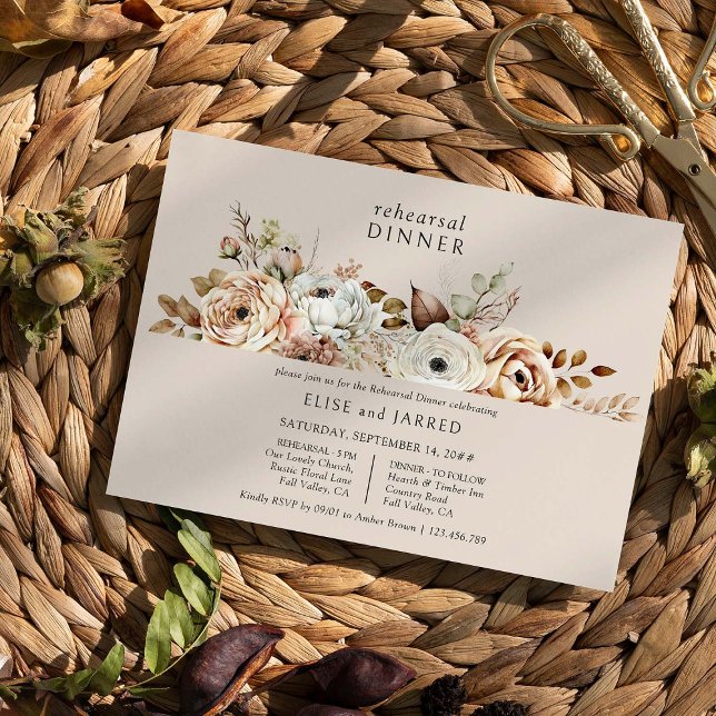 Convite Casamento Rústico Jantar de Ensaio Floral Country (Rehearsal Dinner Invitation from Rustic Floral Brown Neutral Wedding Collection by Darling & May)