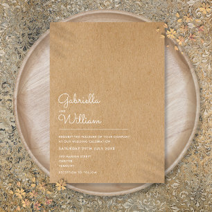 Convite Casamento Rústico Kraft Simples em Letra Natural