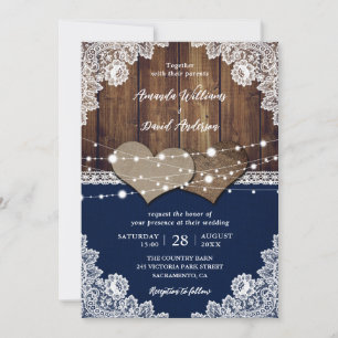 Convite Casamento Rústico Marinho Azul De Madeira Queimad