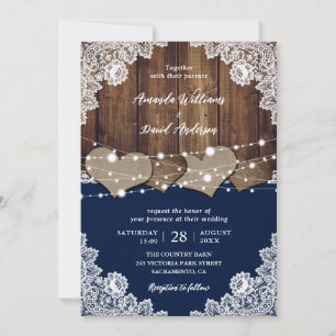 Convite Casamento Rústico Marinho Azul De Madeira Queimad