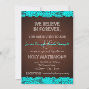 Convite Casamento Rustico Marrom e Azul Turquesa