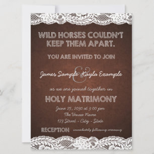 Convite Casamento Rústico Marrom e Branco com Renda Countr