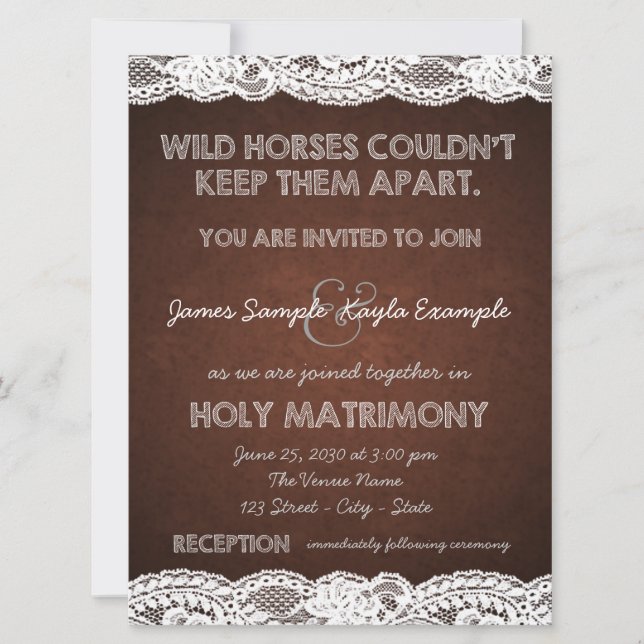 Convite Casamento Rústico Marrom e Branco com Renda Countr (Frente)