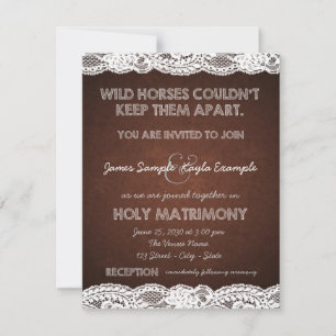Convite Casamento Rústico Marrom e Branco com Renda Countr